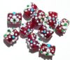10 15mm Dark Red with White Flower Bumpy Barrel Beads